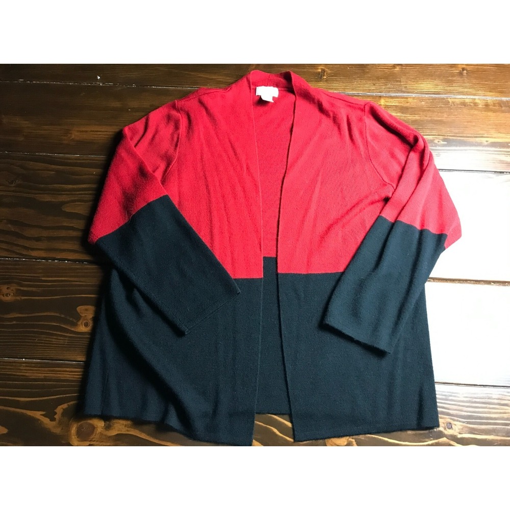 Studio Works Sweater, Women's Size XL, Red Black, Open Cardigan, Wool Blend